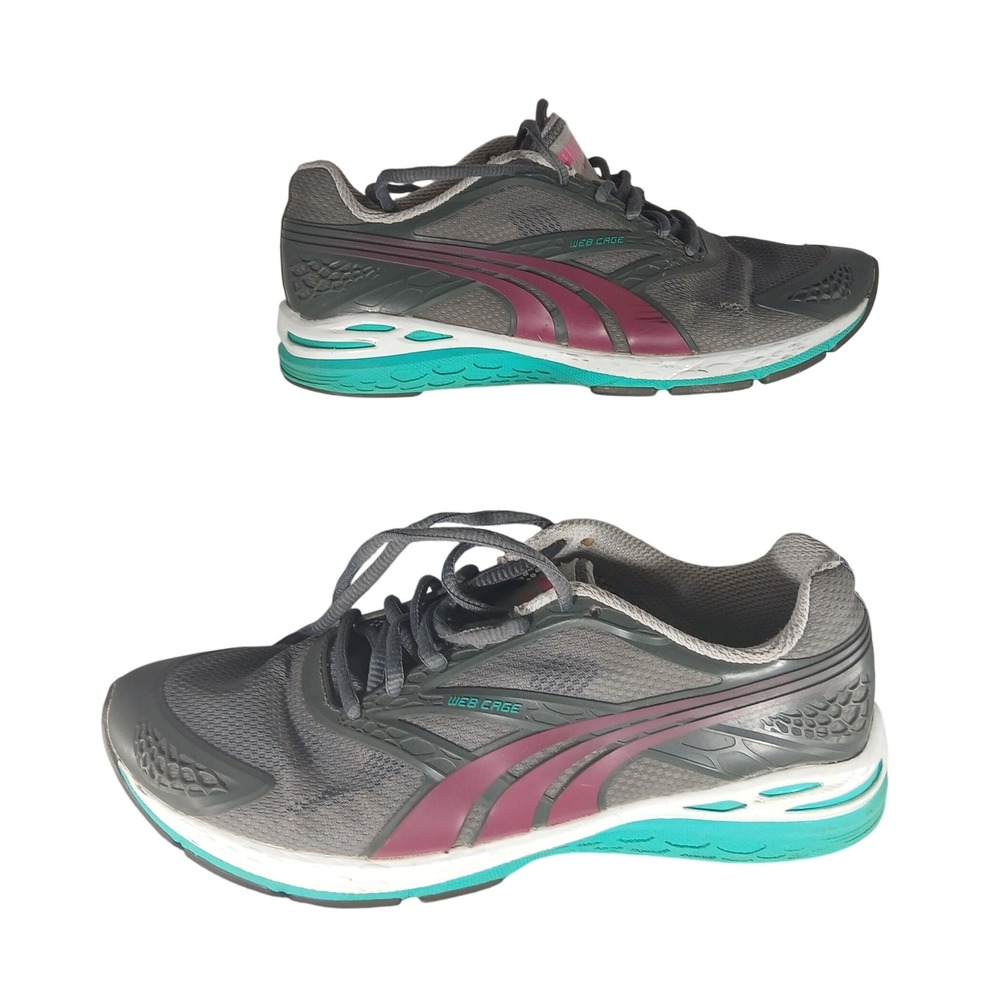 Puma Web Cage Women's Running Shoes Gray Pink Turquoise‎ Size 8.5
